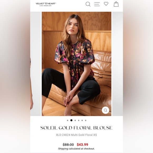 Velvet Heart SOLEIL GOLD FLORAL BLOUSE - Picture 1 of 5